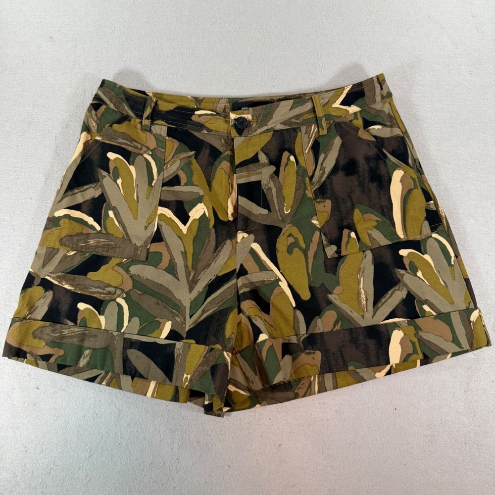 Who What Wear Womens Green Tropical Leaf Camo Cotton Shorts Size 12 NWT